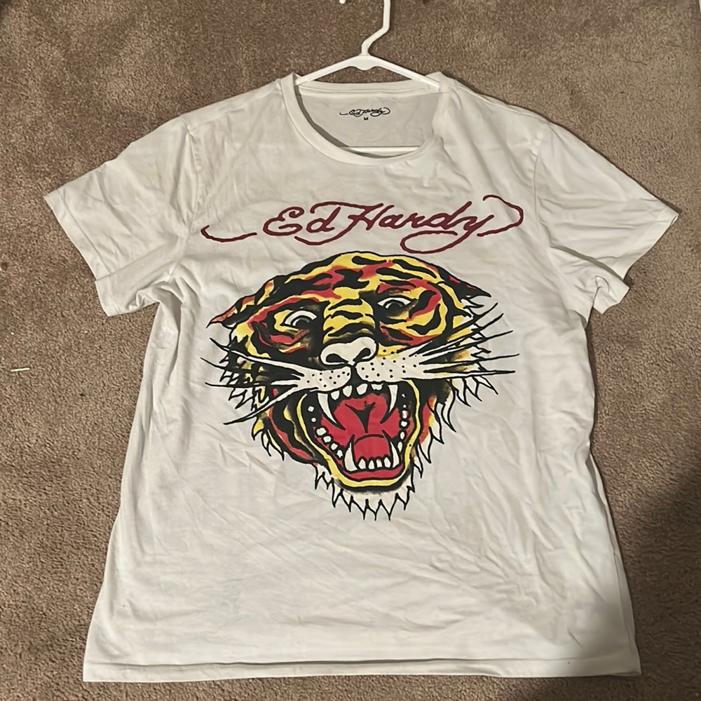 Ed Hardy Tiger Print White Tee